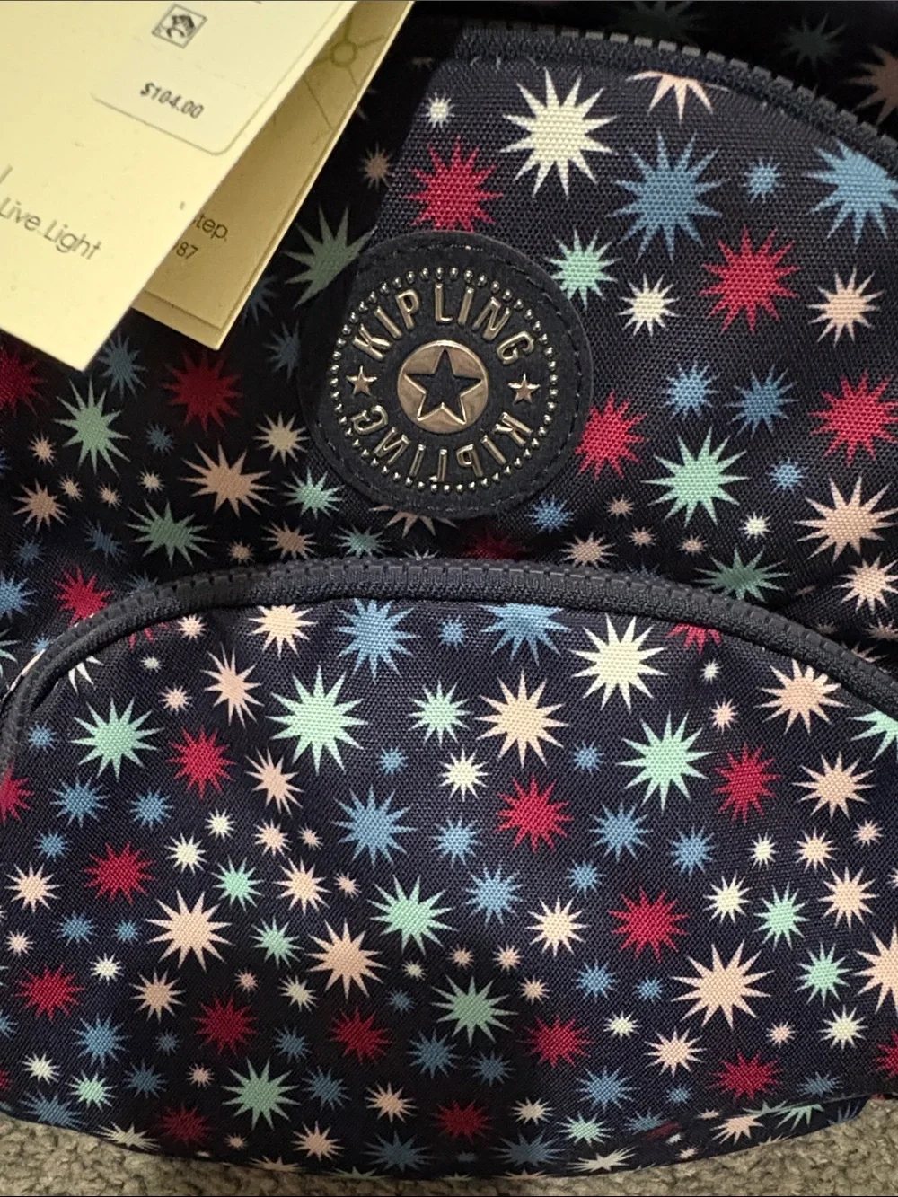 Kipling Navy Starburst Pattern Mini Backpack with Multicolor Accents